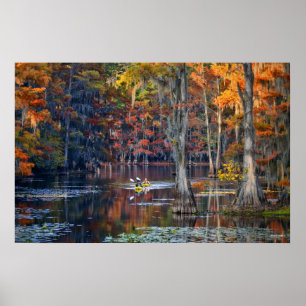 Poster - Lago Caddo, Texas - outono Kayaking