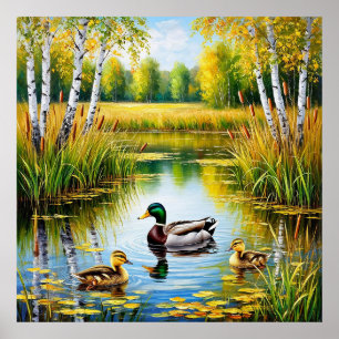 Poster Lago Cénico com Patos Nadando