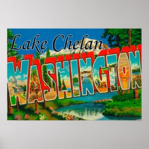Pôster Lago Chelan, Washington - grandes cenas da letra
