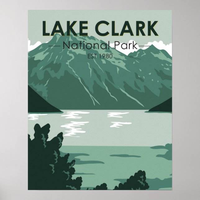 Poster Lago Clark National Park Alaska Vintage (Frente)