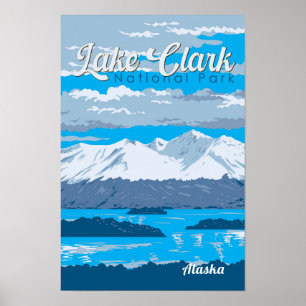 Poster Lago Clark National Park Ilustração Viagem Art