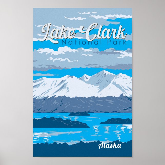 Poster Lago Clark National Park Ilustração Viagem Art (Frente)