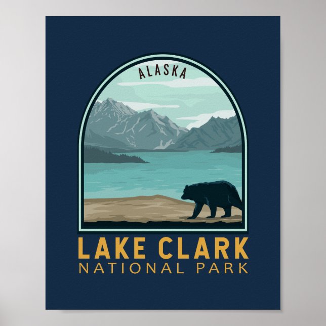 Poster Lago Clark National Park Vintage Emblem (Frente)