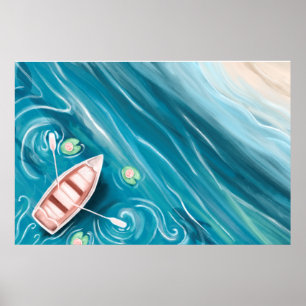 Poster Lago Com Baleias E Lilly Pads Óleo De Pintura