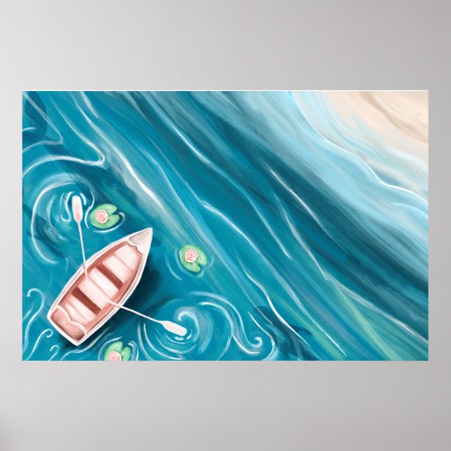 Poster Lago Com Baleias E Lilly Pads Óleo De Pintura (Frente)