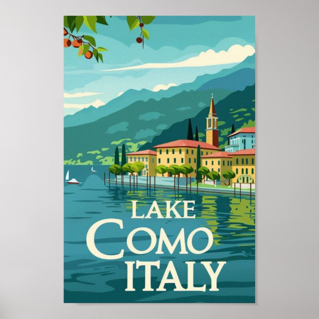 Poster Lago Como Itália Vintage Familiar Viagem Place (Frente)