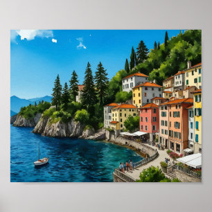 Poster Lago Como Itália Watercolor