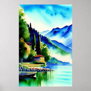 Poster Lago Como (Lago di Como) Pintura Watercolor