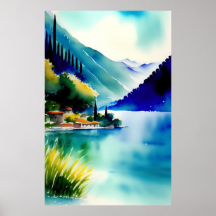 Poster Lago Como (Lago di Como) Pintura Watercolor