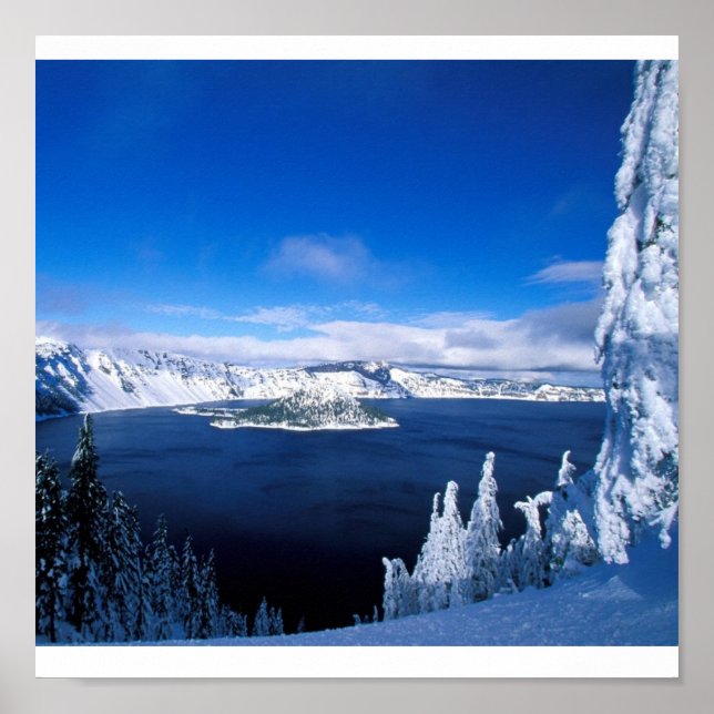 Pôster Lago Crater em Winter Oregon (Frente)