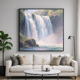 Poster Lago da Cachoeira - Estilo de Pintura em Pastel Di