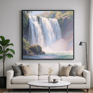 Poster Lago da Cachoeira - Estilo de Pintura em Pastel Di