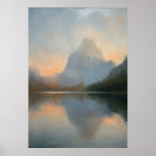 Poster Lago da Montanha Nebulosa Amanhecer Pastel Luminos