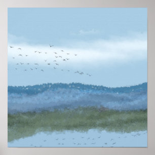 Pôster lago de arte digital original e montanhas 2 de 2