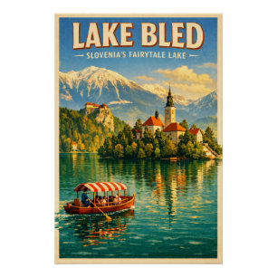 Pôster Lago de Bled, Eslovênia, em um clássico retrô