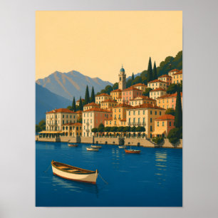 Poster Lago de Como Itália Viagem Antiga Lagos Italianos