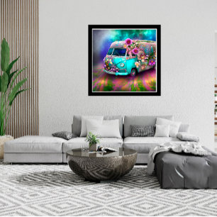 Poster Lago de flores do Combi van, rochedo, doce e robus