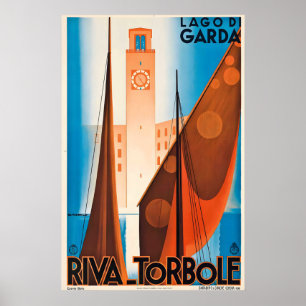 Poster Lago de Garda Nago–Torbole Itália Viagem Antiga