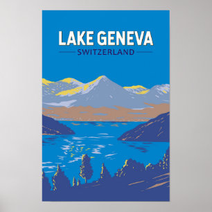 Poster Lago de Genebra Suiça Art Vintage