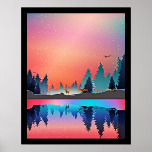 Poster Lago de inverno Cênico com Veado