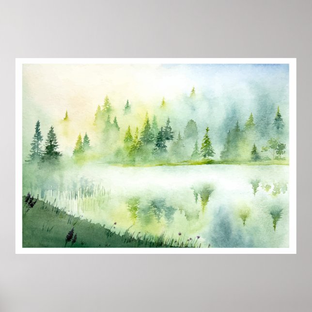 Poster Lago de névoa de aquarela (Frente)