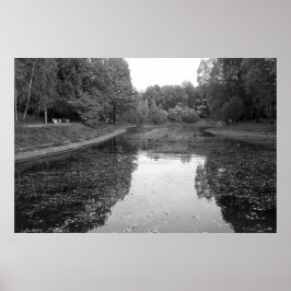 Poster Lago de Outono Dourado - Edição Nórdica Preto e Br