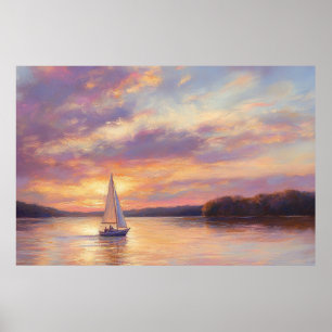 Poster Lago de Ozarks Sunset Sailboat Watercolor