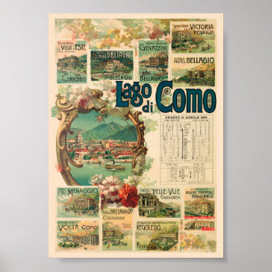 Poster Lago di Como Itália Cartaz Vintage 1893