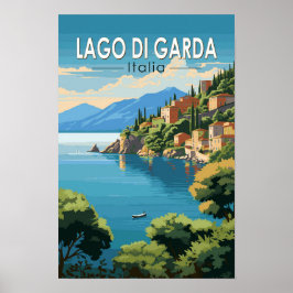 Poster Lago di Garda Itália Viagem Arte Vintage