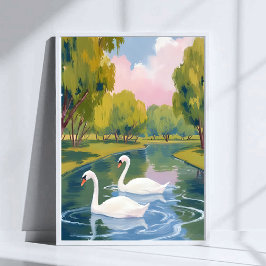 Poster Lago do Cisne Boston Common Massachusetts Aquarela