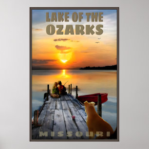 Poster Lago dos Ozarks Cartaz de Viagem Missouri Vermelho