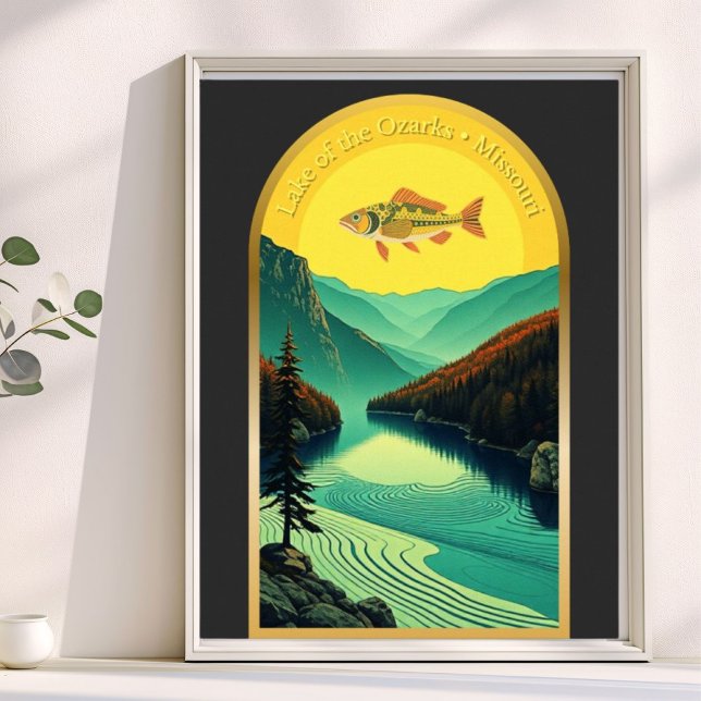 Poster Lago dos Ozarks paisagem Missouri peixe retro  (Criador carregado)