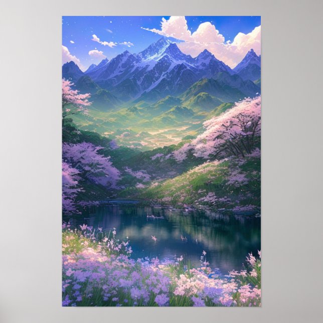 Poster Lago e Montanhas Snowy (Frente)