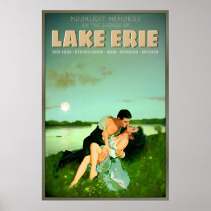 Poster Lago Erie Nova York Pensilvânia Ohio Luar