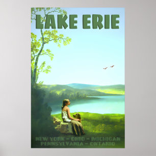 Poster Lago Erie Ohio Pensilvânia Nova York Michigan