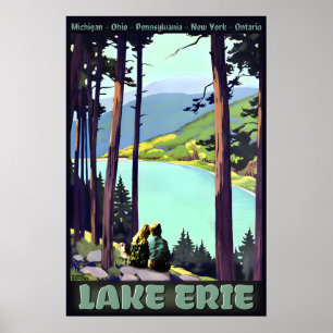 Poster LAGO ERIE Retro Roger Broders Cartaz de Viagem Nov