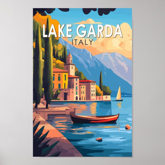 Poster Lago Garda Itália Viagem Art Vintage (Frente)