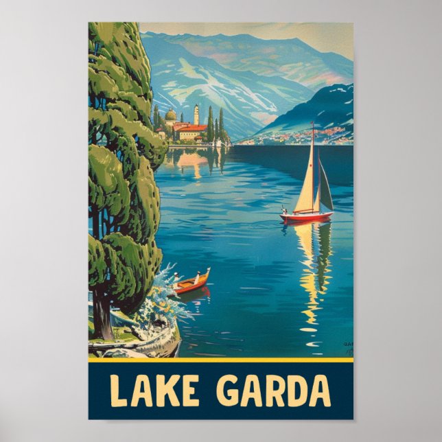 Poster Lago Garda Itália Vintage Familiar Viagem (Frente)