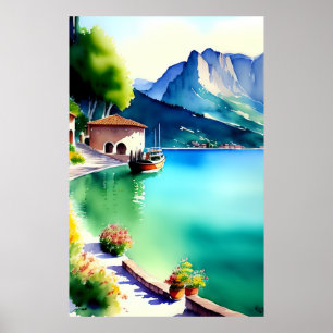 Poster Lago Garda (Lago di Garda) Pintura de Aquarela