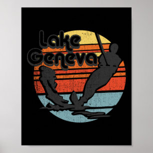 Poster Lago Genebra Wisconsin Esqui Aquático Retro Vintag