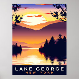 Poster Lago George, NY, Sunset Romântico, Viagem