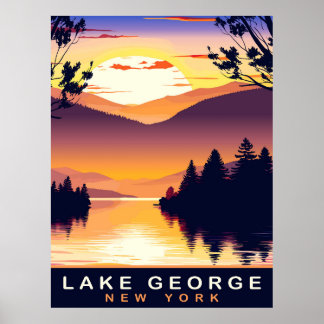 Poster Lago George, NY, Sunset Romântico, Viagem