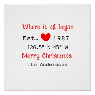 Pôster Lago House ets. Coordenadas personalizadas do ano 