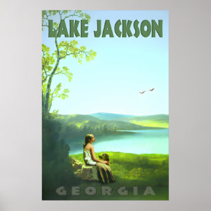 Poster Lago Jackson Geórgia Viagem Retro Personalizável