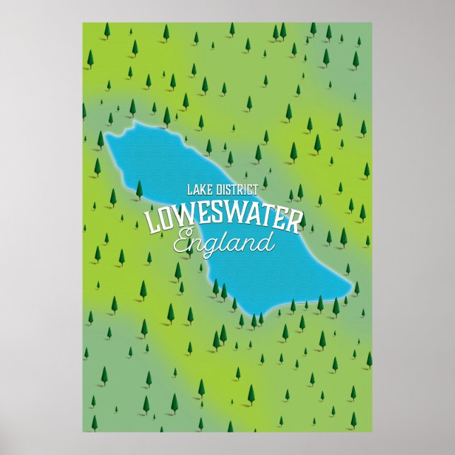 Poster Lago Loweswater, distrito do lago, mapa de viagem. (Frente)
