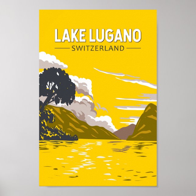 Poster Lago Lugano Suiça Art Vintage (Frente)