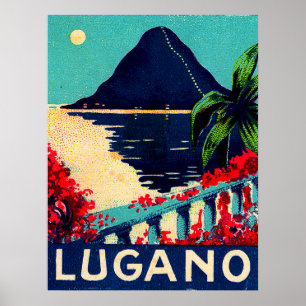 Poster Lago lugano, suiça, opinião do terraço do hotel