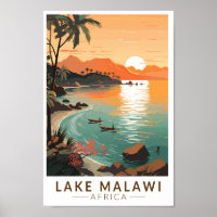 Lago Malawi Africa Sunset Viagem Art Vintage