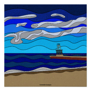 Pôster Lago Michigan - Cartaz Glossy 50x50cm