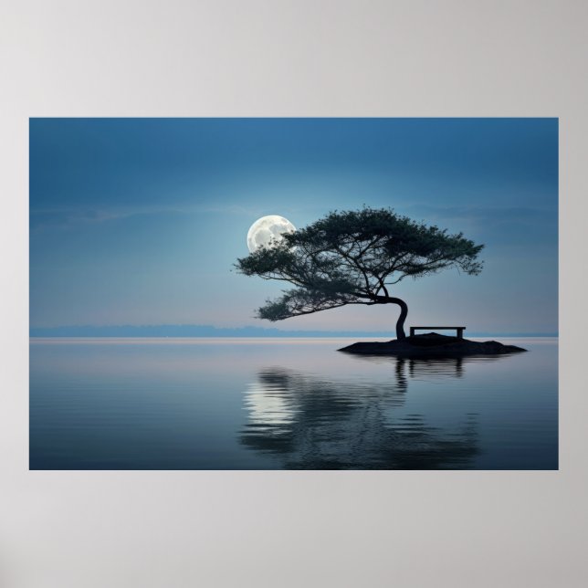 Poster Lago Mist Moon Light Tranquil Pacífico (Frente)